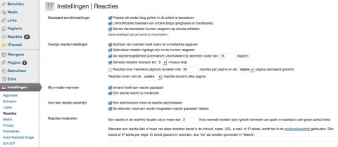 screenshot van wordpress instellingen reacties
